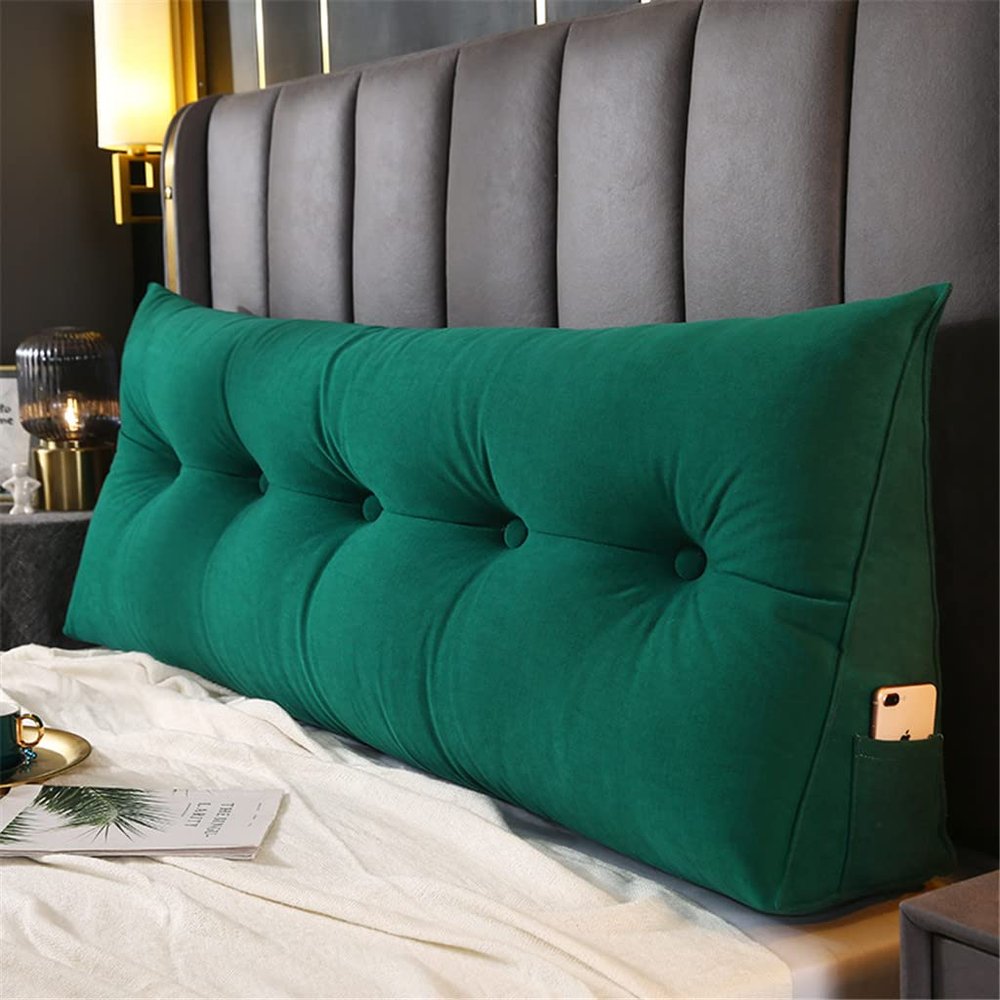 Large Bolster Triangular Headboard Pillow Bed Rest Reading Pillows for Sitting in Bed Backrest Positioning Support Wedge Cushion,Green,Full 47inch/120cm