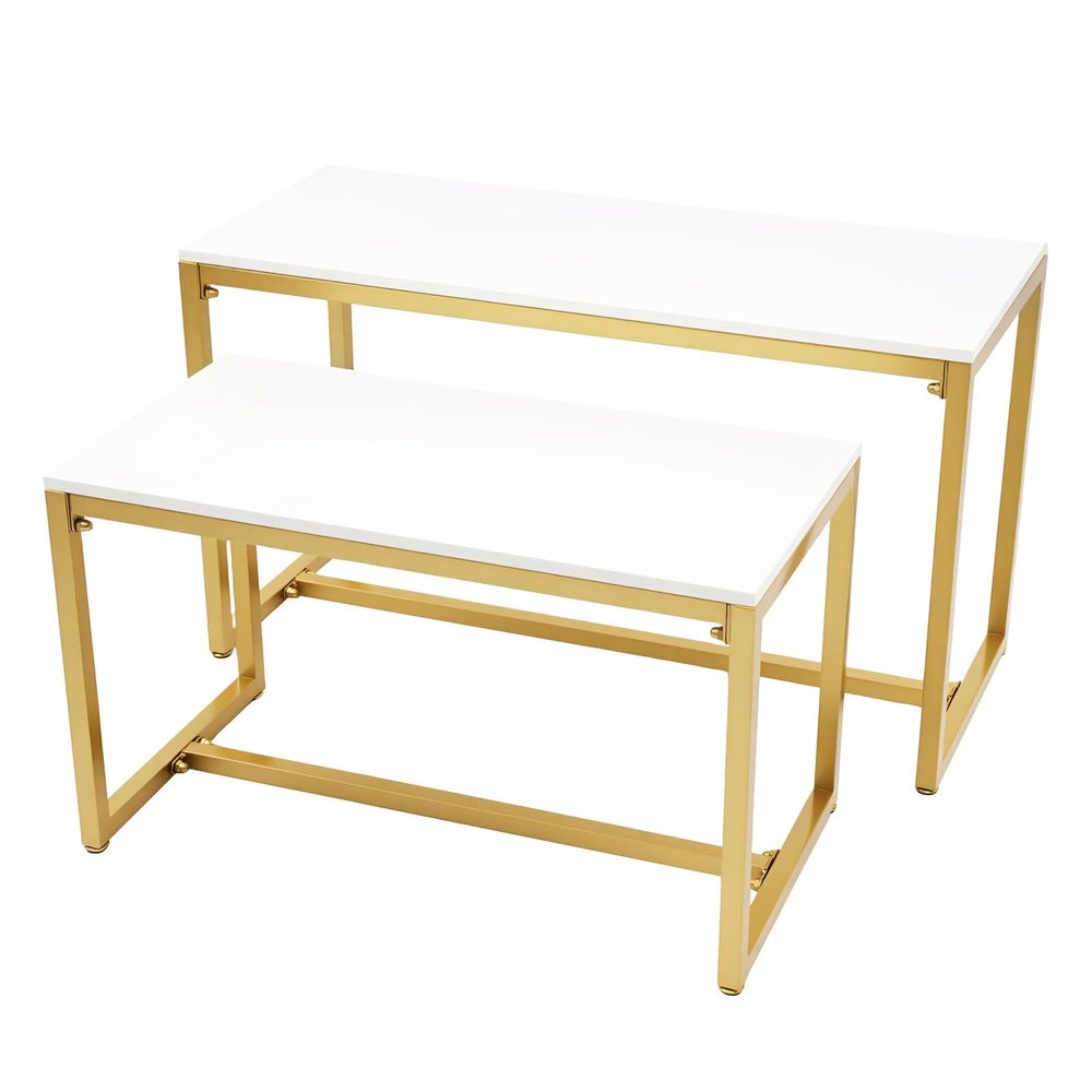 CeRaBuRET Metal Shoe Handbag Display Stand, Nesting Tables 2 Piece Set, Gold and White Display Riser Shelf, Retail Display Tables, Handbags Shelf for Home Clothing Shop Hotel