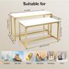 CeRaBuRET Metal Shoe Handbag Display Stand, Nesting Tables 2 Piece Set, Gold and White Display Riser Shelf, Retail Display Tables, Handbags Shelf for Home Clothing Shop Hotel view 2