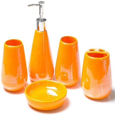 Soap Dispenser 5 Piece Bathroom Accessories Set Pearly Appearance Bath Ensemble,Ceramic Bath Set With Liquid Soap Dispenser,Etc,Multicolor Lotion Pump Bottle Hand Soap Dispenser Dish Soap Dispenser (