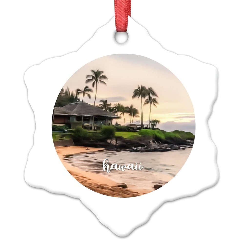 Hawaii Beach Downtown Cityscape Christmas Ornaments Travel Souvenir Personalized Christmas Ornaments 2022 Hawaii USA Christmas Tree Ornaments Christmas Decor Holiday Keepsake New Year Gifts 3 Inch
