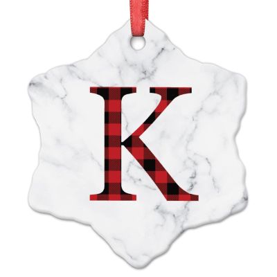 Initial Letter K Christmas Ornaments Personalized Monogram Christmas Ornaments 2022 Red and Black Plaid Letter Christmas Tree Ornaments Keepsake Gifts for Holiday Souvenir Wedding Birthday