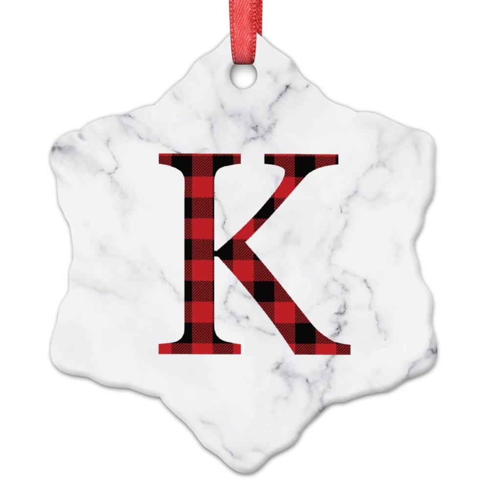 Initial Letter K Christmas Ornaments Personalized Monogram Christmas Ornaments 2022 Red and Black Plaid Letter Christmas Tree Ornaments Keepsake Gifts for Holiday Souvenir Wedding Birthday