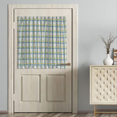 Blackout Door Curtains for Doorway Privacy, Hand Drawn Grid French Door Curtain Thermal Insulated Curtains for Front Door Rod Pocket Glass Door Panel 54x40in Watercolor Green and Blue