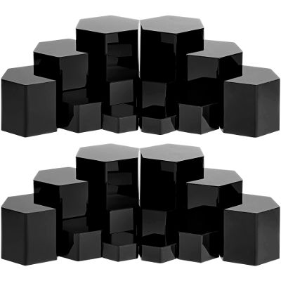 Jetec Hexagonal Jewelry Display Risers Hexagonal Market Display Risers Stands Acrylic Showcase Acrylic Stand for Jewelry Model Figures Decoration, 6 Sizes(Black,24 Pieces)