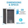 Techomey Wine Fridge Freestanding, 28 Bottle Compressor Wine Cooler Refrigerator with Digital Thermostat and Glass Door, Stainless Steel view 3