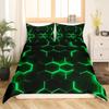 Honeycomb Bedding Duvet Cover Full Size,Geometric Hexagon Theme with Green Neon Lights Comforter Cover,Boys Teen Man Chic Home Bedding Quilt Cover 3Pcs with 2 Pillowcases,Black view 1