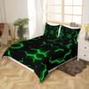 Honeycomb Bedding Duvet Cover Full Size,Geometric Hexagon Theme with Green Neon Lights Comforter Cover,Boys Teen Man Chic Home Bedding Quilt Cover 3Pcs with 2 Pillowcases,Black view 2