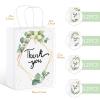 Greenery Eucalyptus Small Thank You Gift Bags Floral Design Paper with Handles Baby Shower Thank You Wedding Hotel Guests Favor Bags White Kraft for Birthday Party Teacher Salon 6 x 3 x 9''(48 Pcs) view 3