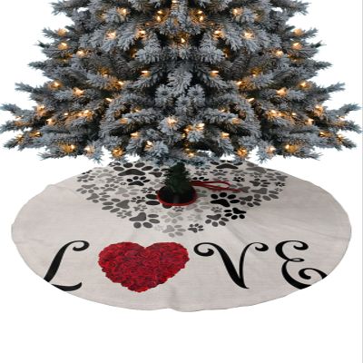 Christmas Tree Skirt, 48 inches Large Dog Paw Print Tree Skirt for Xmas Holiday Home Decor Love Heart with Rose Flower Fall Winter Carpet Mat Christmas Decorations for Slim Pencil Tabletop Trees