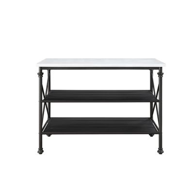 Simple Relax 2 Open Shelves Kitchen Island with Marble Top in White and Gray
