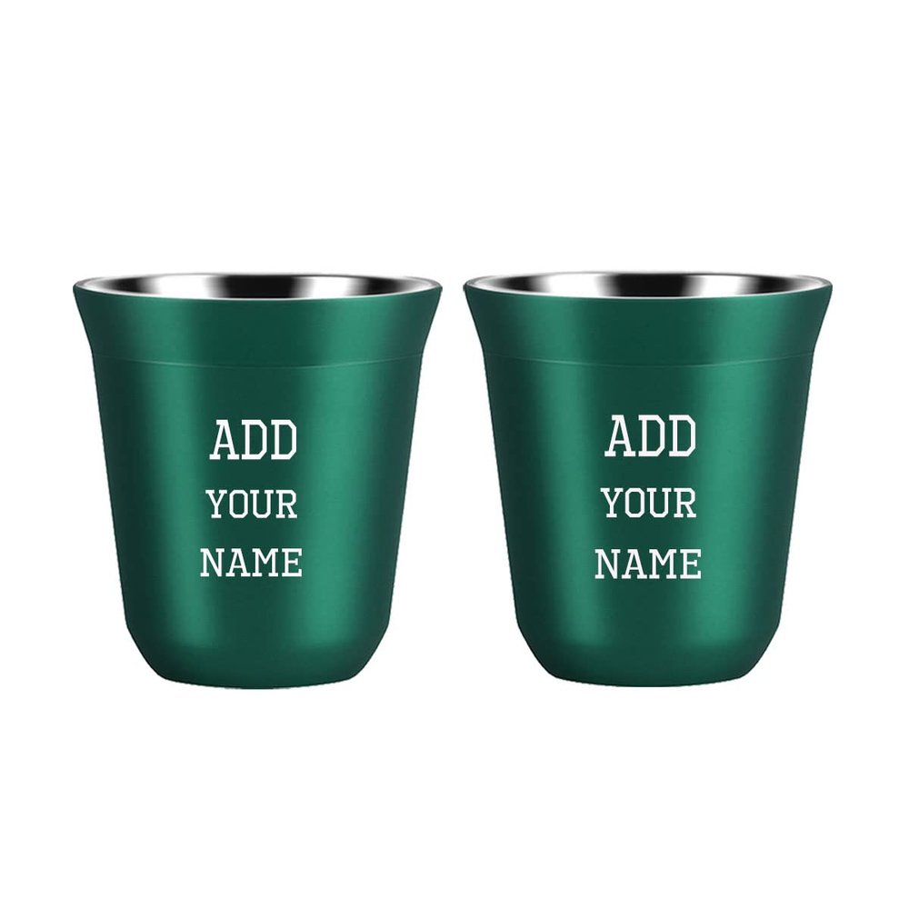 2 pcs of 80ml/160ml Double Wall Insulated Stainless Steel Espresso Cup Set, Custom Name Espresso Cup Set Heat Resistant Espresso Glasses, kids Milk Cups
