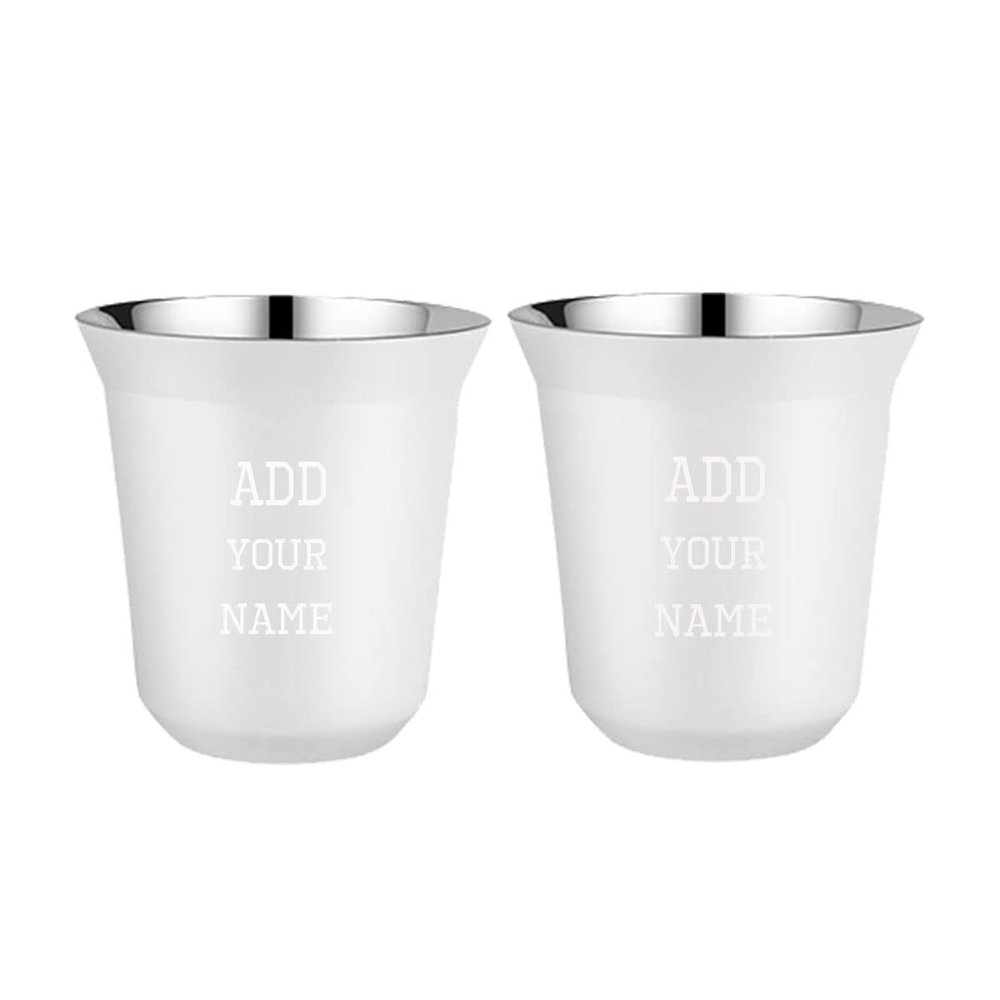 2 pcs of 80ml/160ml Double Wall Insulated Stainless Steel Espresso Cup Set, Custom Name Espresso Cup Set Heat Resistant Espresso Glasses, kids Milk Cups