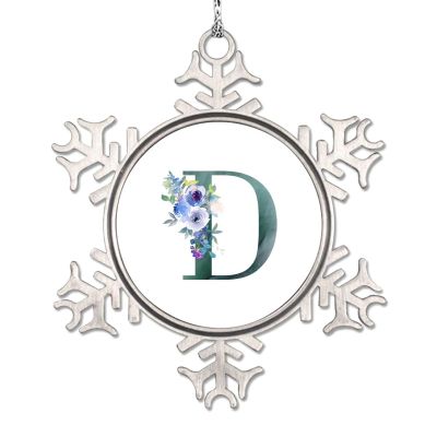 Monogram Snowflake Ornaments Initial Letter D Christmas Decorations for Tree Dark Green Letter Floral Decor Metal Custom Christmas Ornaments 2022 Novelty Gifts for Mom Bridesmaid Bridal Shower