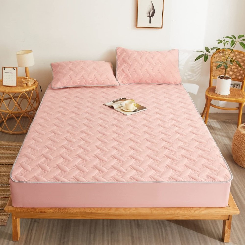 FCLDESHOP Deep Fitted Sheet,Thickened Quilted Quilted Fitted Sheets, Children's Room Cartoon Printing Mattress Protector Cover Bedding Sheets,Jade Color,150x200cm