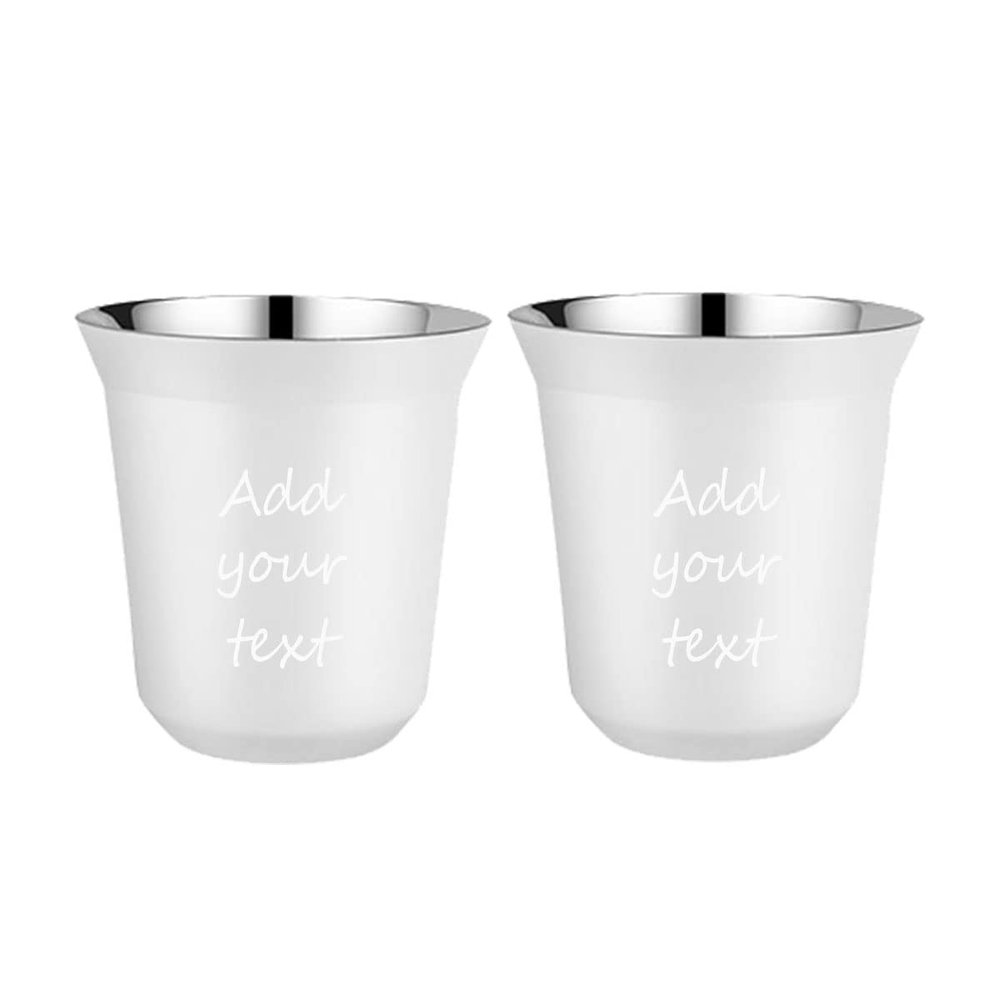 2 pcs of 80ml/160ml Double Wall Insulated Stainless Steel Espresso Cup Set, Custom Name Espresso Cup Set Heat Resistant Espresso Glasses, kids Milk Cups