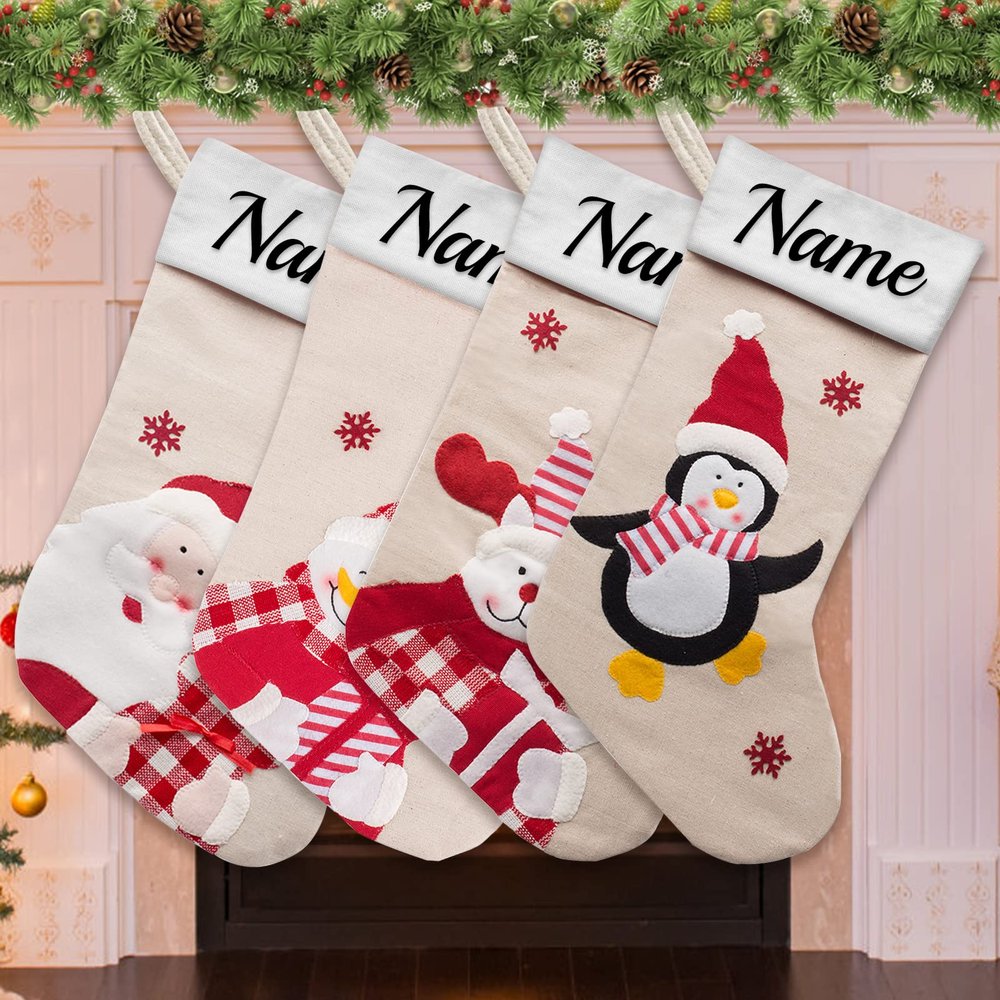 Westpearl Christmas Stockings Personalized Set of 4 Custom Christmas Stockings Customized Xmas Stocking with Name Family Ornament for Xmas Holiday Decoration-White Mixed 4567