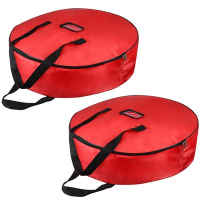 Christmas Wreath Storage Bag 25inch -Large Christmas Wreath Storage Container-Durable Oxford Fabric, Dual Zippered, Easy to Slip the Wreath in & Out, Protect Wreath Garlands from Dust -Red, Pack of 2