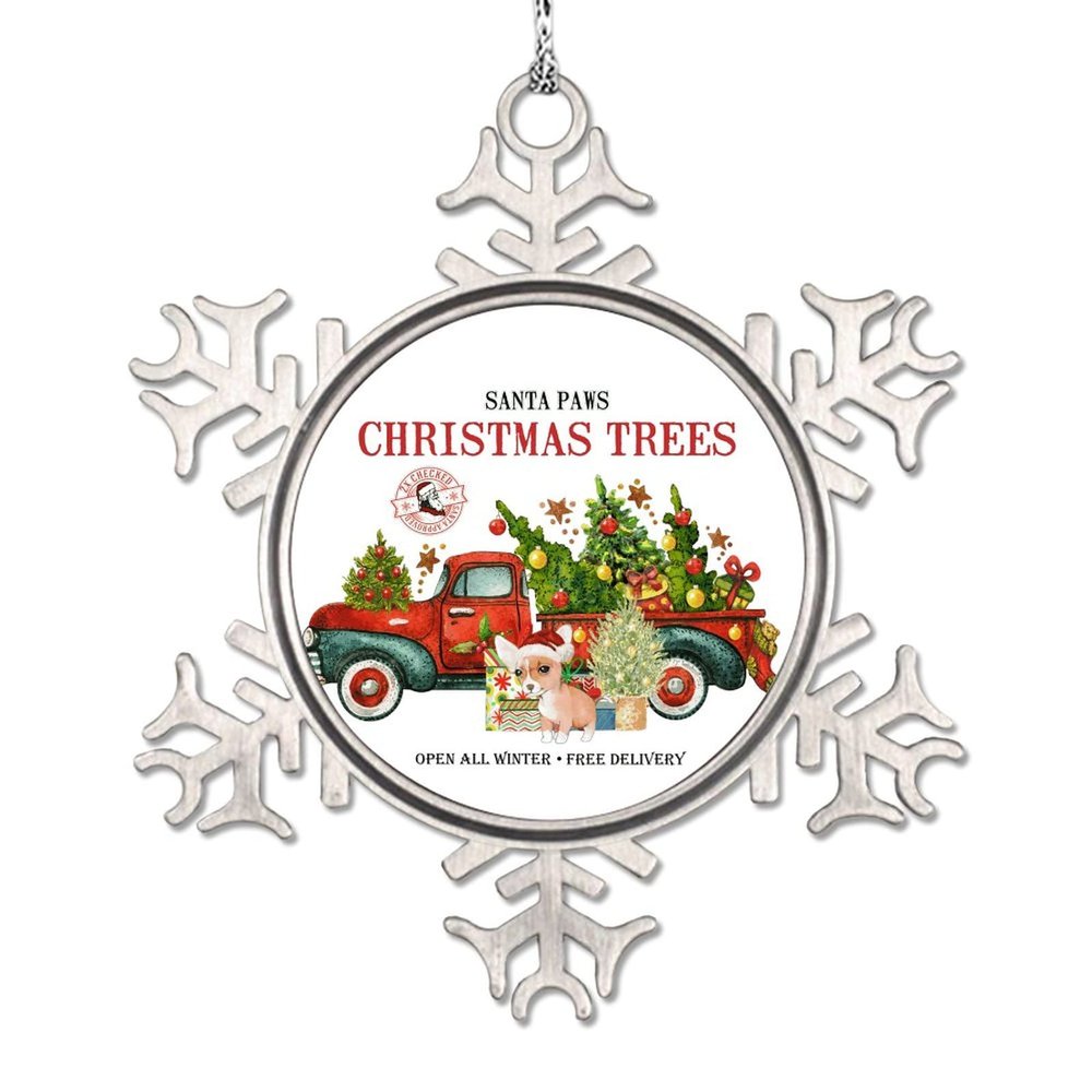 Custom Santa Claus Red Truck Snowflake Ornaments Santa Claw Christmas Trees Personalized Christmas Ornaments 2022 Chow Chow Dog Ornament for Christmas Tree Decor Christmas Pet Gift