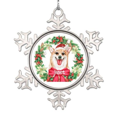 Christmas Wreath Snowflake Ornaments Pug Dog Ornaments for Christmas Trees Pet Dog Name Metal Personalized Pet Christmas Ornaments 2022 Novelty Keepsake Gifts for Holiday Souvenir Wedding Birthday