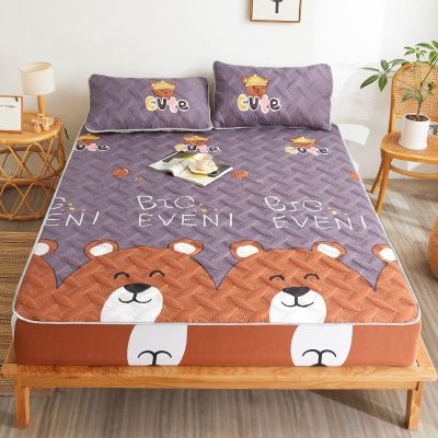 FCLDESHOP King Size Sheets,Thickened Quilted Quilted Fitted Sheets, Children's Room Cartoon Printing Mattress Protector Cover Bedding Sheets,Purple,150x200cm