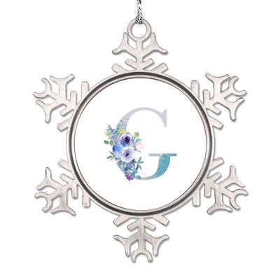 Monogram Initial Letter G Ornament for Christmas Tree Decor Blue Watercolor Letter Floral Christmas Ornament 2022 Metal Snowflake Ornaments Unique Keepsake Gifts for Holiday Souvenir Wedding Birthday