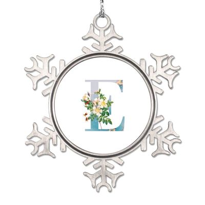 Monogram Snowflake Ornaments Initial Letter E Christmas Tree Ornaments Blue Watercolor Letter Floral Deocr Metal Custom Christmas Ornaments 2022 Novelty Gifts for Friend Women Wedding Anniversary
