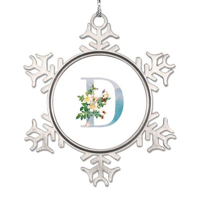 Monogram Snowflake Ornaments Initial Letter D Ornaments for Christmas Trees Blue Watercolor Letter Floral Deocr Metal Custom Christmas Ornaments 2022 Novelty Gifts for Souvenir Wedding Birthday