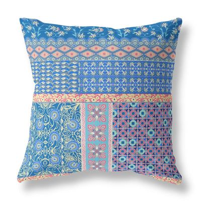 HomeRoots Blue and Yellow Broadcloth 20 Blue Yellow Patch Indoor Outdoor Throw Pillow