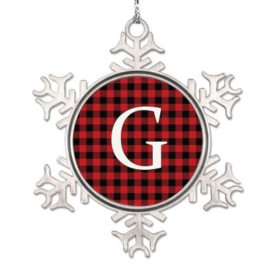 Initial Letter G Snowflake Ornaments Personalized Monogram Alphabet Christmas Ornaments 2022 Xmas Buffalo Plaid Ornament for Christmas Tree Decor Keepsake Gifts for Mom Bridesmaid Bridal Shower