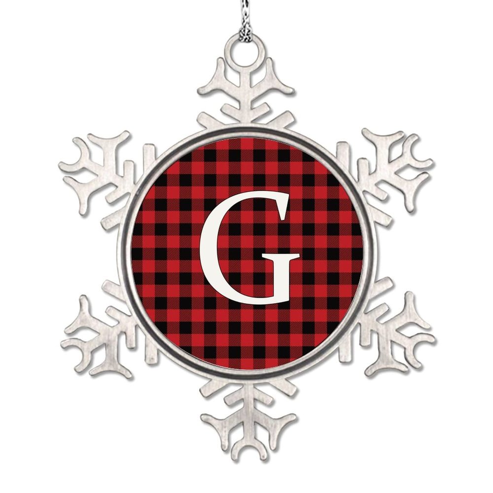 Initial Letter G Snowflake Ornaments Personalized Monogram Alphabet Christmas Ornaments 2022 Xmas Buffalo Plaid Ornament for Christmas Tree Decor Keepsake Gifts for Mom Bridesmaid Bridal Shower