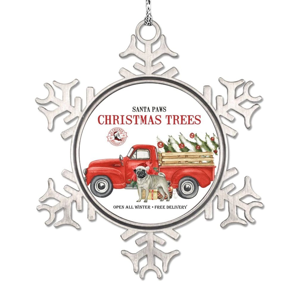 Santa Claus Red Truck Snowflake Ornaments Bulldog Dog Christmas Tree Ornaments Santa Claw Christmas Trees Metal Custom Pet Christmas Ornaments 2022 Novelty Gifts for Souvenir Wedding Birthday
