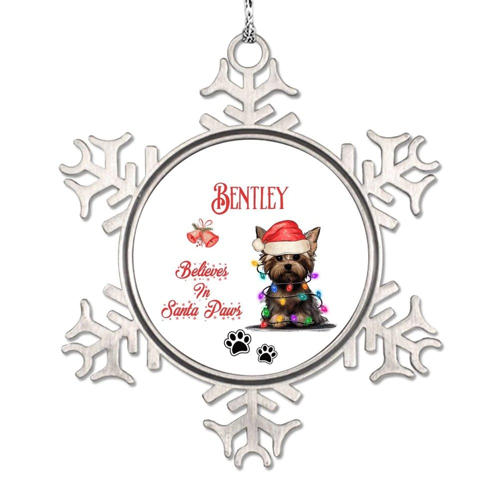 Custom Christmas Hat Dog Snowflake Ornaments Believes in Santa Claw Personalized Christmas Ornaments 2022 Pug Dog Christmas Decorations for Tree Farmhouse Decorative Christmas Pet Gift