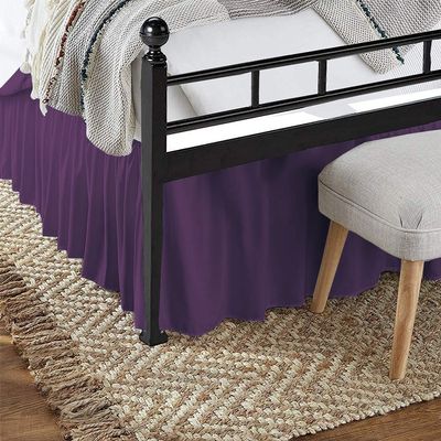 1 Piece Ruffled Bed Skirt with Split Corners - 18" Inch Drop Three Side Coverage 100% Cotton 800 Thread Count Dust Ruffled Bed Skirt, Full Size (54" x 75") Inch - Plum Solid