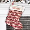 Personalized Christmas Stocking - Knitted Red Design - Embroidered Name - Large 18.5inch, Red and Beige Color, Family Holiday Season Decor view 1