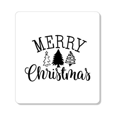 DistinctInk Refrigerator Magnet - Small Decorative - Great Gift/Present - Also Works on car - 2.1 inch Square - Round Corners - Merry Christmas Doodle Trees