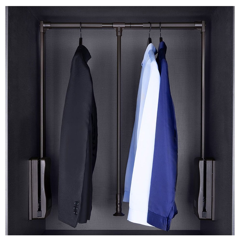 Pull-Down Wardrobe Guide Rails, Automatic Rebound Width Adjustable Hangers, Space Saving, Soft Reset,Lifting Drying Rack (Size : 890-1210mm)