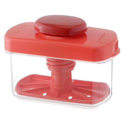 Japanese Pickle Maker - Tsukemono Maker - BPA Free - Made in Japan - 840 ml - Square - Clear x Red