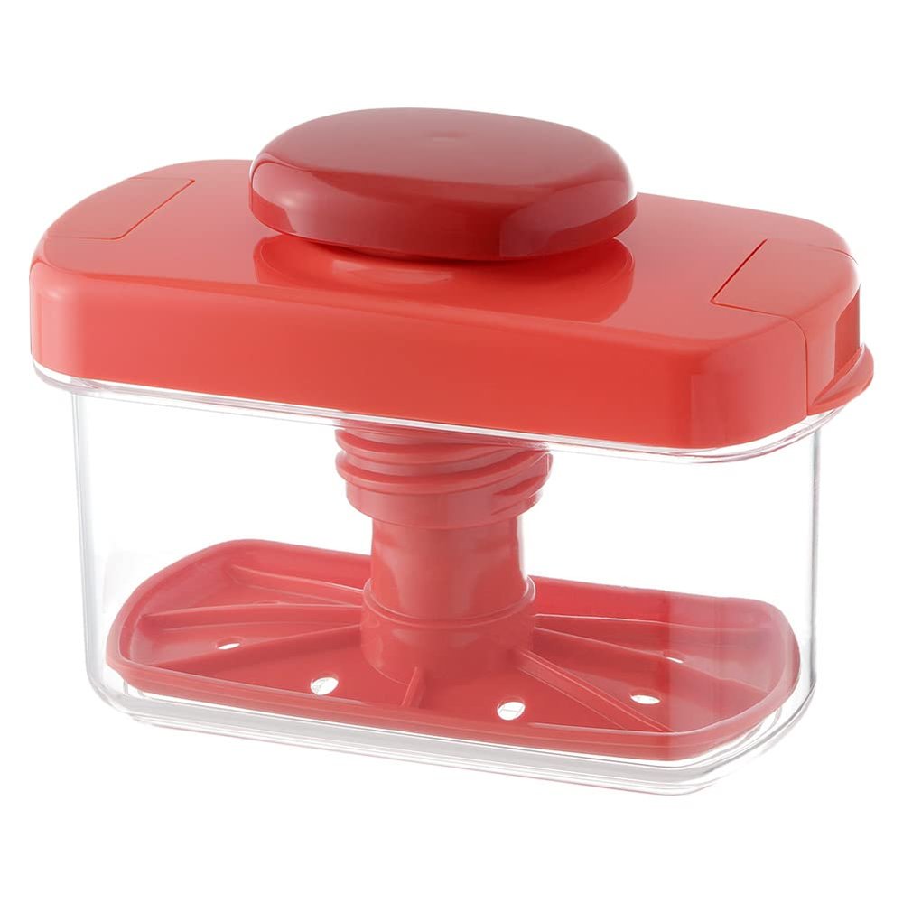 Japanese Pickle Maker - Tsukemono Maker - BPA Free - Made in Japan - 840 ml - Square - Clear x Red