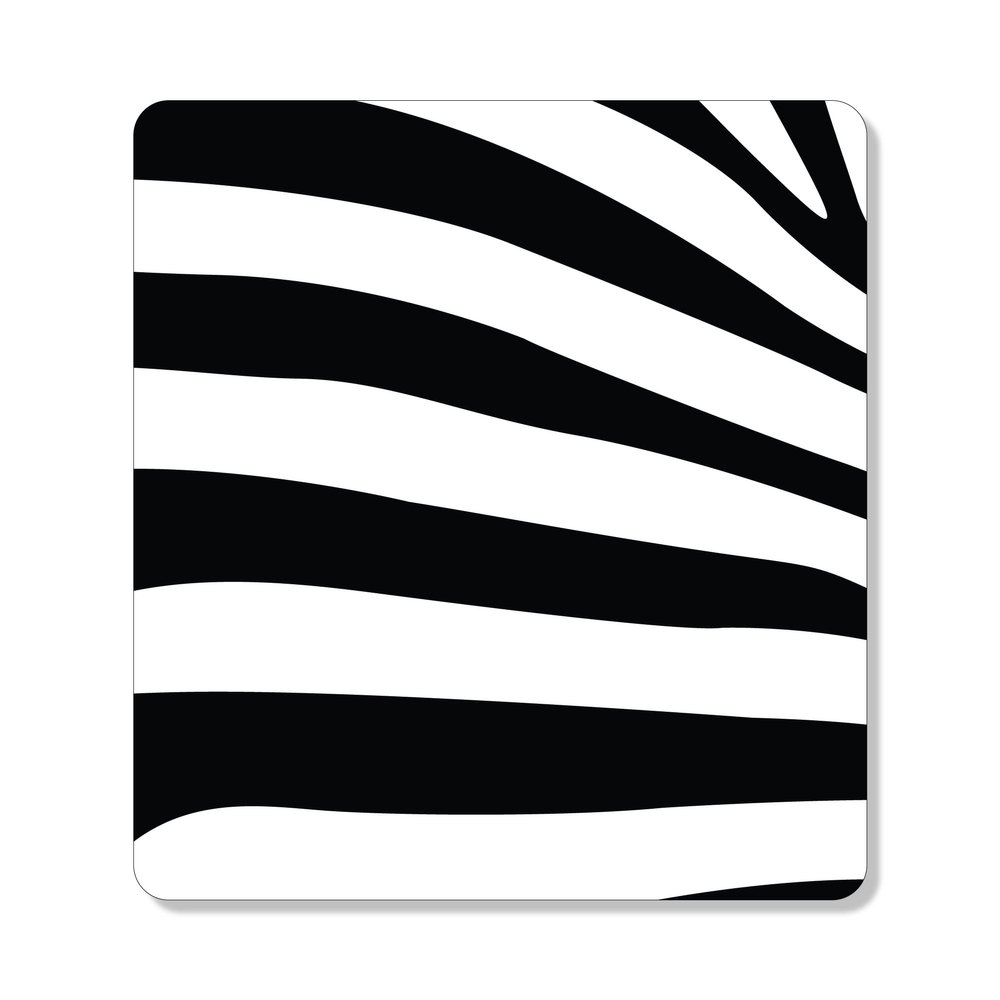DistinctInk Refrigerator Magnet - Small Decorative - Great Gift/Present - Also Works on car - 2.1 inch Square - Round Corners - Black & Clear Zebra Stripes