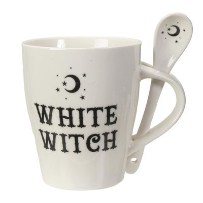 Pacific Giftware Gothic White Witch New Bone China Ceramic Mug and Spoon Set