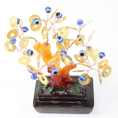 usamjtable Feng Shui Small 4" Blue Cat's Eye Money Wealth Lucky Money Tree