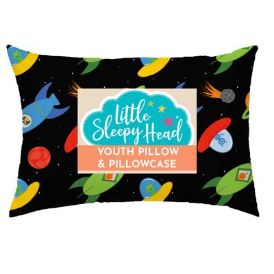 Youth Pillow 16x22 with Hypoallergenic Cotton Pillow case - High Quality Youth Pillows for Sleeping Age 5-10 - Snugly Designed Youth Neck Pillows for Travel, School and Bedtime - (Space 'N Rockets)