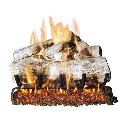 Peterson Real Fyre 18-inch Mountain Birch Log Set with Vented G45 Dual- Flame Burner - Match-Light (Natural Gas)