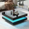 P PURLOVE 31.5" Modern Coffee Table Square LED Coffee Table Cocktail Table with 16 Color Light,White/Black 2 Tier Coffee Table with Remote Control for Living Room Bedroom view 1
