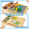 Costzon Kids Table, 3 in 1 Wood Building Block Desk w/Storage, Paper Roll, Reversible Tabletop for Toddler Arts, Crafts, Drawing, Reading, Playing, Gift for Boys Girls, Activity Table (Natural) view 4