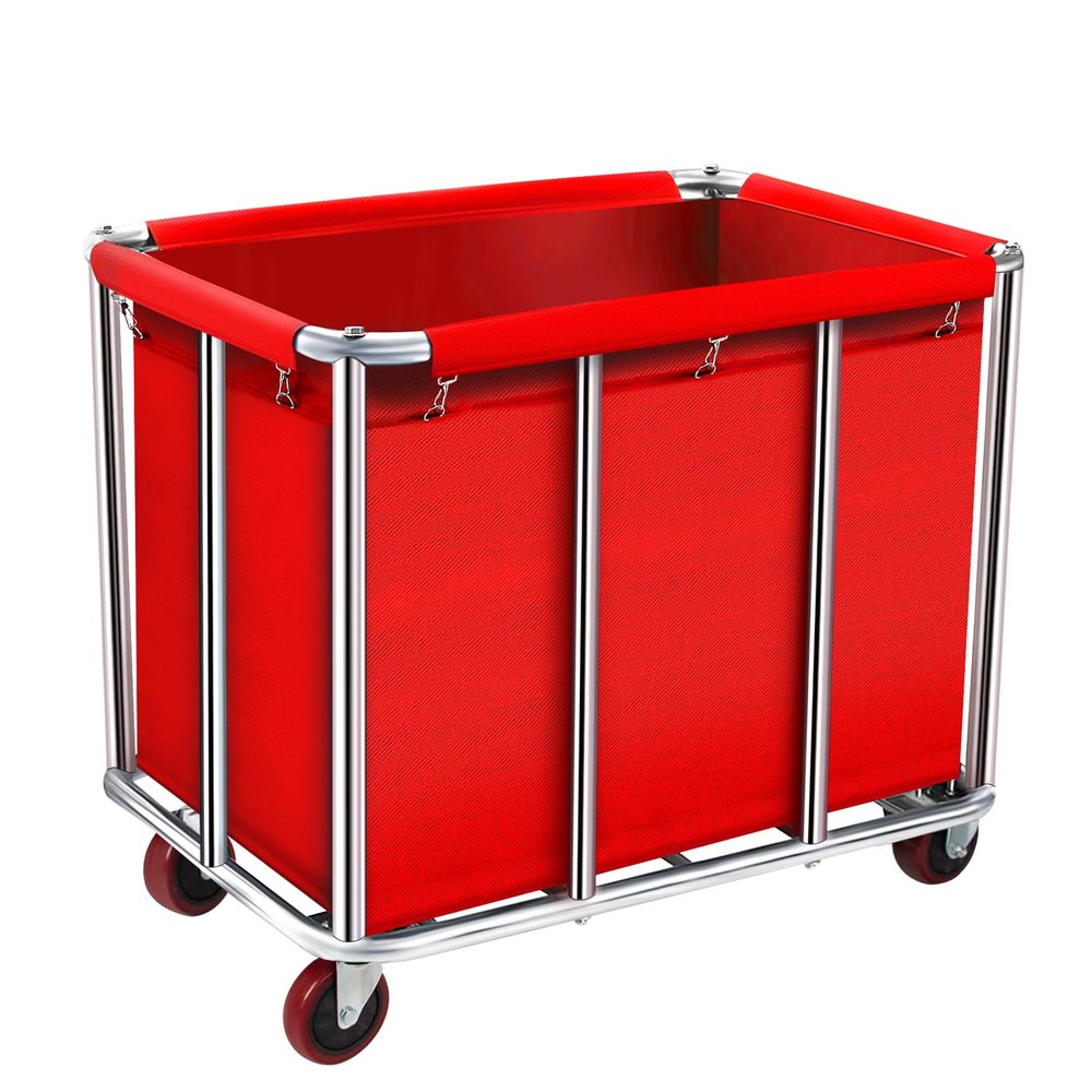 frides Commercial Laundry Cart on Wheels, 11.35 Bushels Large Laundry Roller, Heavy Duty Stainless Steel, Silver