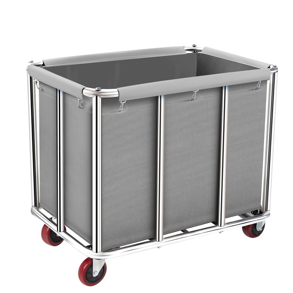 Frides Commercial Laundry Cart on Wheels, 11.35 Bushels Large Laundry Roller, Heavy Duty Stainless Steel, Gray-10