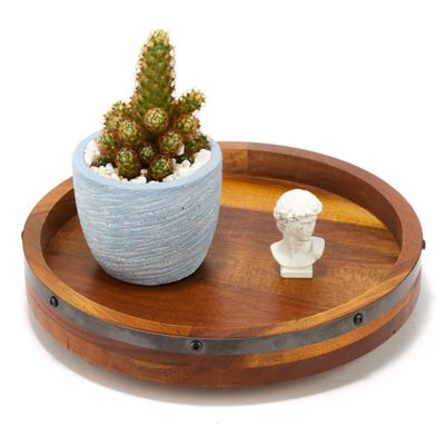 12 Inch Wooden Lazy Susan for Table Top - Acacia Wood Lazy Susan - Decorative Turntable for Table, Kitchen Organizer