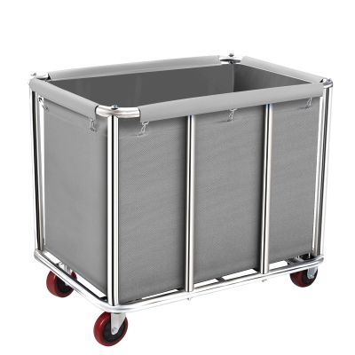 Commercial Laundry Cart on Wheels, 11.35 Bushels Large Roller with Removable Waterproof Canvas Lined Basket, Heavy Duty Stainless Steel for Hotels and Hospitals